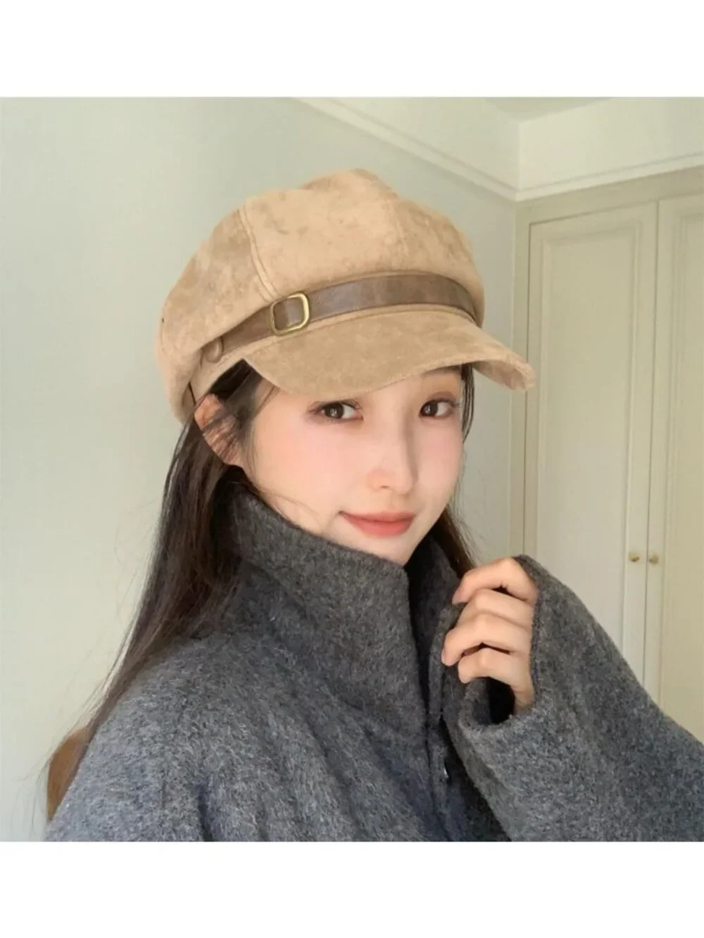 Chic Vintage Newsboy Hat | Suede Winter Cap | Women's Octagonal Gatsby Beret
